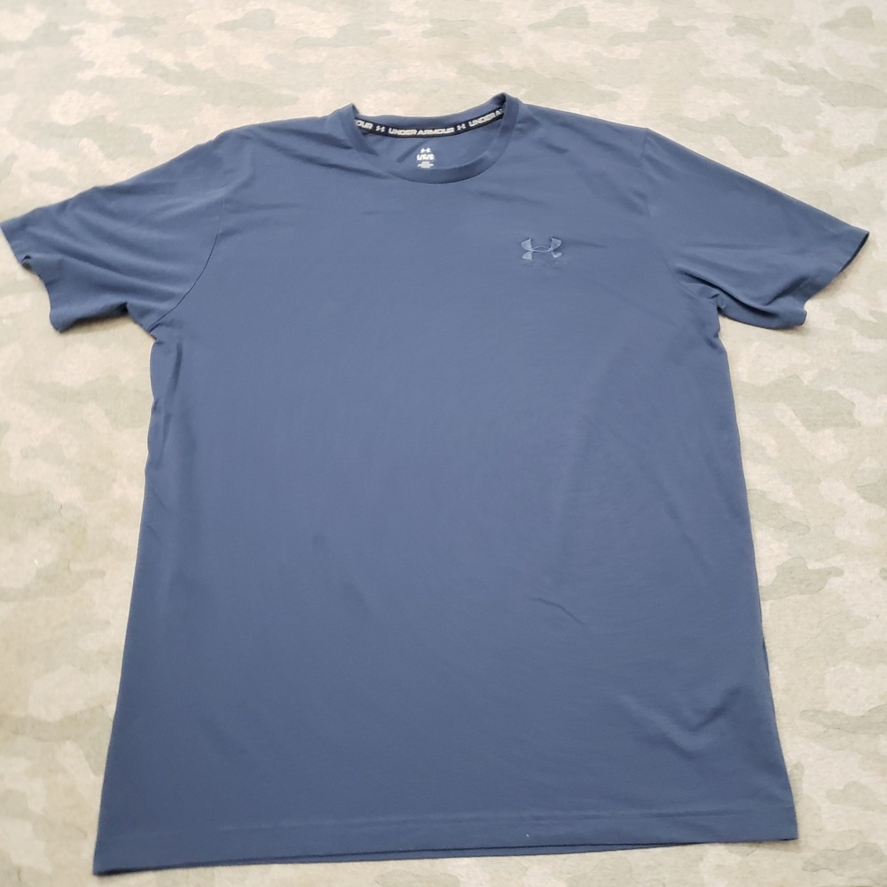 Under Armour Shirt Mens Large Blue Loose Fit Athletic Gym Short Sleeve